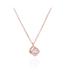 Load image into Gallery viewer, 925 Sterling Silver Plated Rose Gold Fashion Simple Hollow Square Pendant with Cubic Zirconia and Necklace