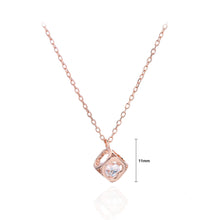 Load image into Gallery viewer, 925 Sterling Silver Plated Rose Gold Fashion Simple Hollow Square Pendant with Cubic Zirconia and Necklace