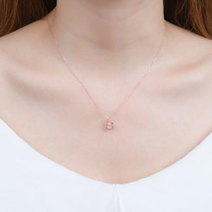 925 Sterling Silver Plated Rose Gold Fashion Simple Hollow Square Pendant with Cubic Zirconia and Necklace