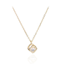 Load image into Gallery viewer, 925 Sterling Silver Plated Gold Fashion Simple Hollow Square Pendant with Cubic Zirconia and Necklace
