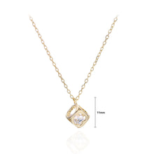 Load image into Gallery viewer, 925 Sterling Silver Plated Gold Fashion Simple Hollow Square Pendant with Cubic Zirconia and Necklace