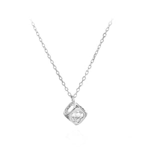 925 Sterling Silver Fashion Simple Hollow Square Pendant with Cubic Zirconia and Necklace