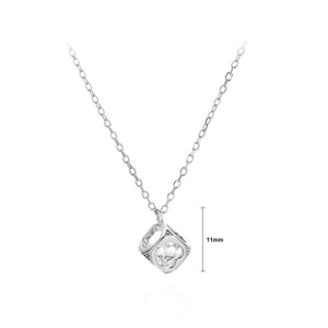 925 Sterling Silver Fashion Simple Hollow Square Pendant with Cubic Zirconia and Necklace