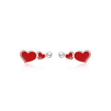Load image into Gallery viewer, 925 Sterling Silver Plated Rose Gold Simple Romantic Double Heart-shaped Stud Earrings with Imitation Pearls