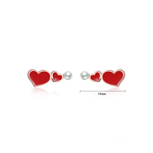 925 Sterling Silver Plated Rose Gold Simple Romantic Double Heart-shaped Stud Earrings with Imitation Pearls