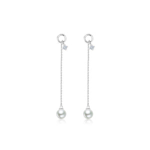 925 Sterling Silver Fashion Simple Geometric Round Imitation Pearl Tassel Earrings