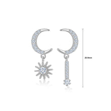 Load image into Gallery viewer, 925 Sterling Silver Simple Fashion Moon Star Asymmetrical Stud Earrings with Cubic Zirconia