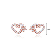 Load image into Gallery viewer, 925 Sterling Silver Plated Rose Gold Simple and Bright Hollow Heart-shaped Flower Stud Earrings with Cubic Zirconia