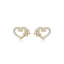 Load image into Gallery viewer, 925 Sterling Silver Plated Gold Simple and Bright Hollow Heart-shaped Flower Stud Earrings with Cubic Zirconia