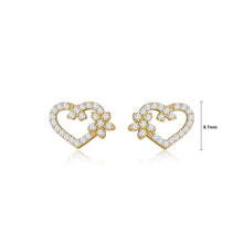 Load image into Gallery viewer, 925 Sterling Silver Plated Gold Simple and Bright Hollow Heart-shaped Flower Stud Earrings with Cubic Zirconia