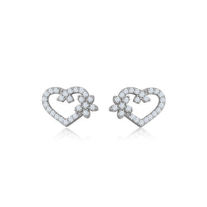 925 Sterling Silver Simple and Bright Hollow Heart-shaped Flower Stud Earrings with Cubic Zirconia