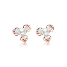Load image into Gallery viewer, 925 Sterling Silver Plated Rose Gold Fashion Simple Flower Imitation Pearl Stud Earrings with Cubic Zirconia