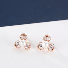 Load image into Gallery viewer, 925 Sterling Silver Plated Rose Gold Fashion Simple Flower Imitation Pearl Stud Earrings with Cubic Zirconia