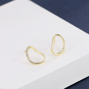 925 Sterling Silver Plated Gold Simple and Exquisite Hollow Geometric Stud Earrings with Cubic Zirconia