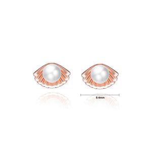 925 Sterling Silver Plated Rose Gold Fashion Simple Shell Imitation Pearl Stud Earrings