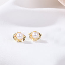 Load image into Gallery viewer, 925 Sterling Silver Plated Gold Fashion Simple Shell Imitation Pearl Stud Earrings