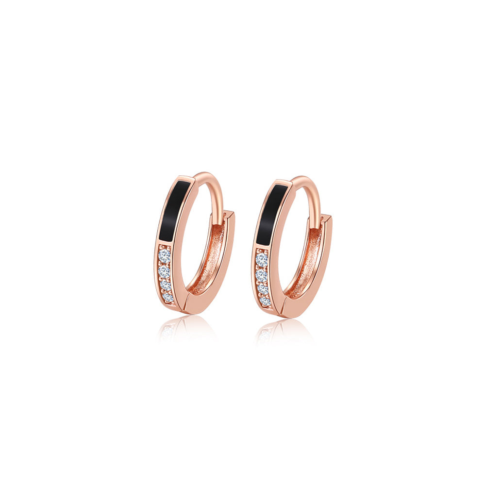 925 Sterling Silver Plated Rose Gold Simple Fashion Geometric Stud Earrings with Cubic Zirconia