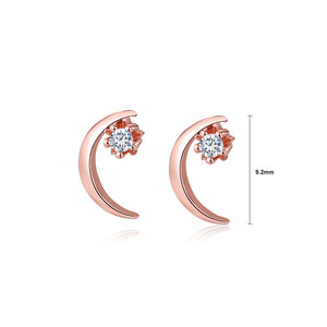 925 Sterling Silver Plated Rose Gold Simple Temperament Moon Stud Earrings with Cubic Zirconia