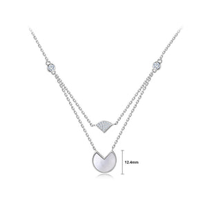 925 Sterling Silver Simple Temperament Shell Duckweed Leaf Multi-layer Pendant with Cubic Zirconia and Necklace