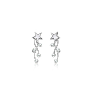 925 Sterling Silver Fashion Simple Star Imitation Pearl Tassel Earrings
