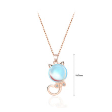 Load image into Gallery viewer, 925 Sterling Silver Plated Rose Gold Simple Cute Cat Imitation Moonstone Pendant with Cubic Zirconia and Necklace