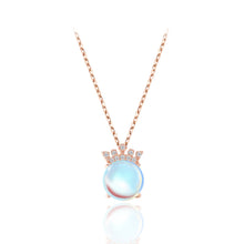 Load image into Gallery viewer, 925 Sterling Silver Plated Rose Gold Fashion Temperament Crown Imitation Moonstone Pendant with Cubic Zirconia and Necklace