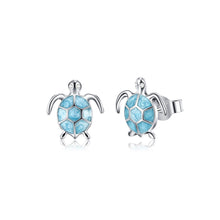Load image into Gallery viewer, 925 Sterling Silver Fashion Cute Blue Turtle Stud Earrings with Cubic Zirconia