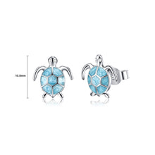Load image into Gallery viewer, 925 Sterling Silver Fashion Cute Blue Turtle Stud Earrings with Cubic Zirconia