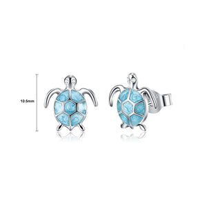 925 Sterling Silver Fashion Cute Blue Turtle Stud Earrings with Cubic Zirconia
