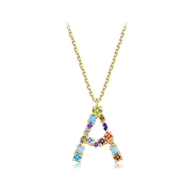 Fashion and Simple Plated Gold English Alphabet A Pendant with Cubic Zirconia and Necklace