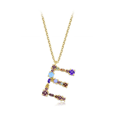 Fashion and Simple Plated Gold English Alphabet E Pendant with Cubic Zirconia and Necklace