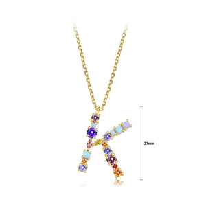 Fashion and Simple Plated Gold English Alphabet K Pendant with Cubic Zirconia and Necklace