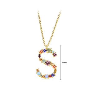 Fashion and Simple Plated Gold English Alphabet S Pendant with Cubic Zirconia and Necklace