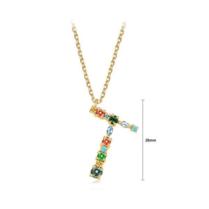 Fashion and Simple Plated Gold English Alphabet T Pendant with Cubic Zirconia and Necklace