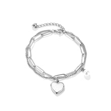 Load image into Gallery viewer, Fashion Romantic Shell Heart-shaped Imitation Pearl Double Layer 316L Stainless Steel Bracelet