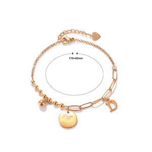Fashion Simple Plated Rose Gold Geometric Round Plate Alphabet D 316L Stainless Steel Bracelet