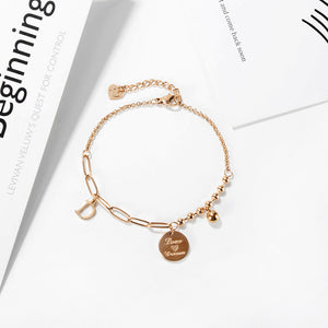 Fashion Simple Plated Rose Gold Geometric Round Plate Alphabet D 316L Stainless Steel Bracelet