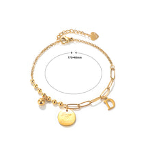 Load image into Gallery viewer, Fashion Simple Plated Gold Geometric Round Plate Alphabet D 316L Stainless Steel Bracelet