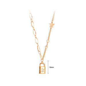 Fashion Simple Plated Rose Gold Lock Star 316L Stainless Steel Pendant with Necklace
