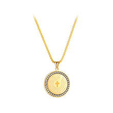 Load image into Gallery viewer, Simple and Classic Plated Gold Cross Geometric Round 316L Stainless Steel Pendant with Cubic Zirconia and Necklace