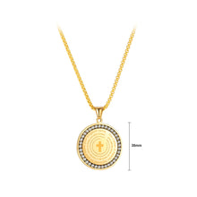 Load image into Gallery viewer, Simple and Classic Plated Gold Cross Geometric Round 316L Stainless Steel Pendant with Cubic Zirconia and Necklace