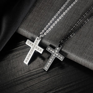 Fashion Classic Plated Black Cross 316L Stainless Steel Pendant with Cubic Zirconia and Necklace