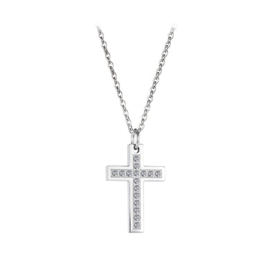 Fashion Classic Cross 316L Stainless Steel Pendant with Cubic Zirconia and Necklace