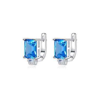 925 Sterling Silver Fashion Simple Geometric Square Blue Cubic Zirconia Stud Earrings