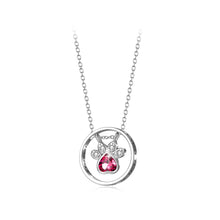 Load image into Gallery viewer, 925 Sterling Silver Simple Cute Dog Claw Geometric Round Pendant with Cubic Zirconia and Necklace