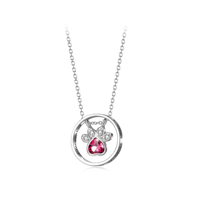 925 Sterling Silver Simple Cute Dog Claw Geometric Round Pendant with Cubic Zirconia and Necklace
