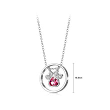 Load image into Gallery viewer, 925 Sterling Silver Simple Cute Dog Claw Geometric Round Pendant with Cubic Zirconia and Necklace