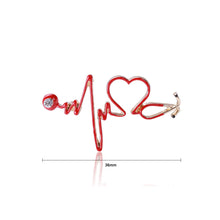 Load image into Gallery viewer, Fashion Temperament Plated Gold Enamel Red ECG Heart-shaped Brooch with Cubic Zirconia