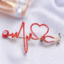 Load image into Gallery viewer, Fashion Temperament Plated Gold Enamel Red ECG Heart-shaped Brooch with Cubic Zirconia