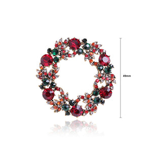 Fashion Bright Plated Gold Christmas Wreath Brooch with Colorful Cubic Zirconia